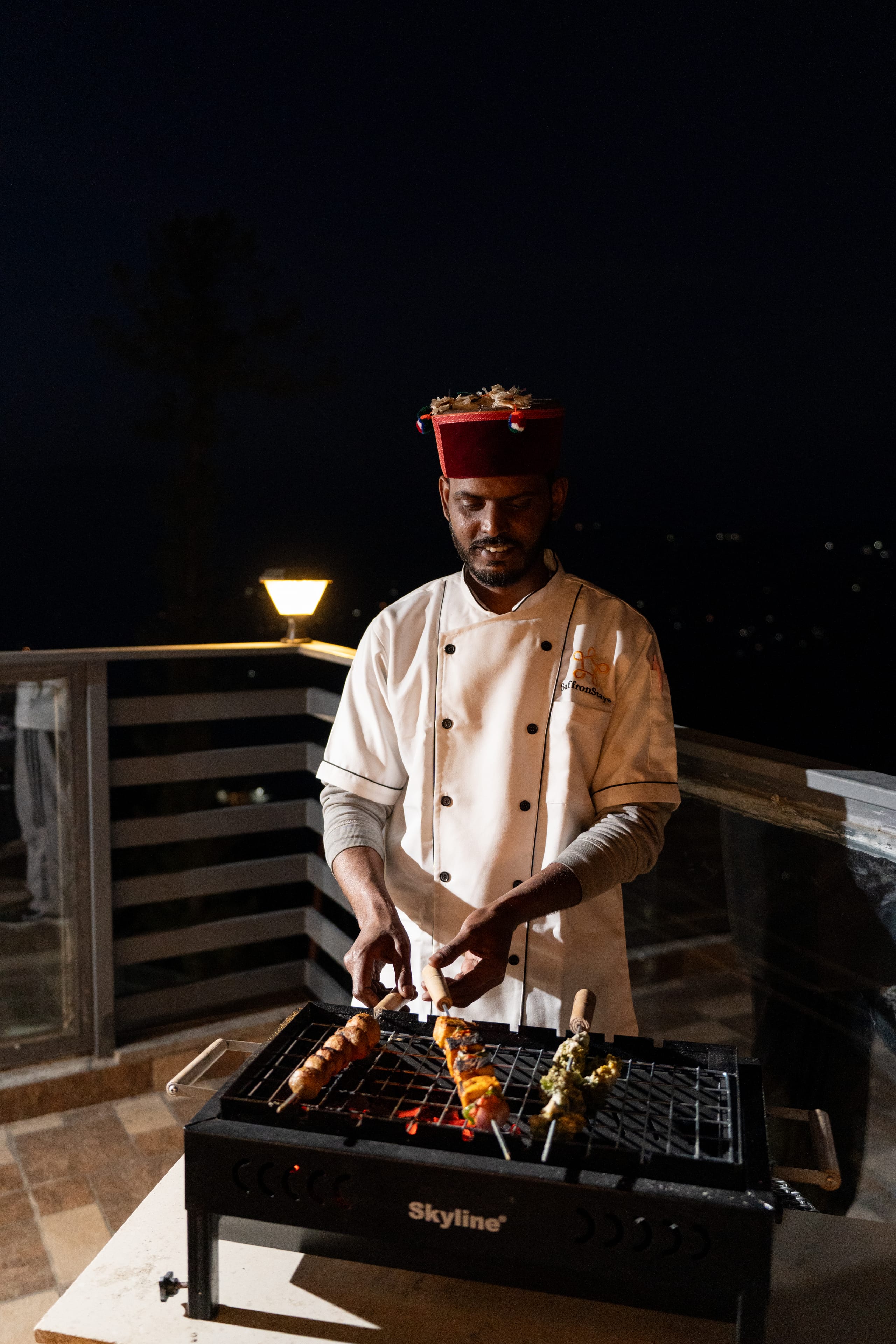 Balcony overlooking misty valley